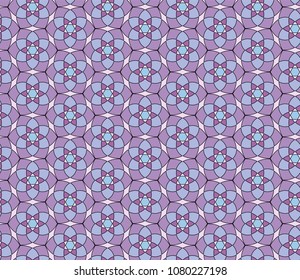Pastel floral seamless lace pattern. Geometric soft purple blue mosaic background. Oriental ornament. Easy to use vector design template for invitations, greeting cards, textile, wallpapers, etc.
