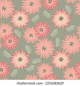 Pastellflorales, nahtloses Muster mit blühenden Frühlingsblumen. Vektorgrafik auf handgezeichnet, flach