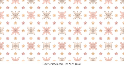 Pastel Floral Seamless Pattern, Delicate seamless pattern with pastel-colored flowers on a white background