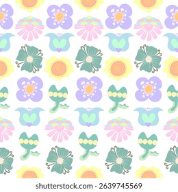 Pastel Floral Seamless Pattern Delicate Spring Flower Design White Background