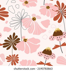 pastel Floral Seamless Pattern in hand drawn boho style