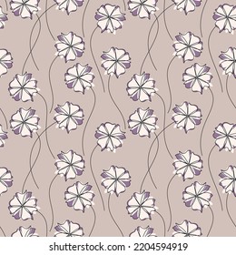 Pastel floral seamless pattern vector. Abstract dandelion flower illustration. Botanical linear backdrop. Wallpaper, background, fabric, textile, print, wrapping paper or package design.