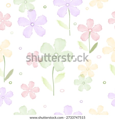 Pastel Floral Seamless Pattern in watercolor style with dilcate flowers and soft botanical elements.