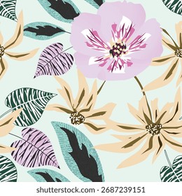 Diseño de patrón de impresión sin costuras florales pastel 