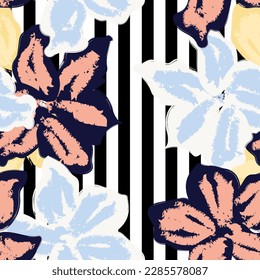 Diseño de patrones sin costura de rayas Pastel Floral para textiles y gráficos de moda