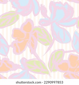 Diseño de patrones sin costura de rayas Pastel Floral para textiles y gráficos de moda