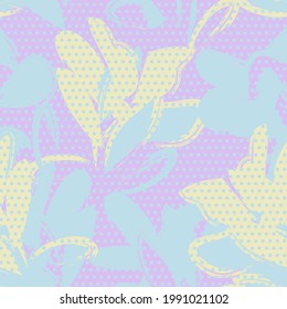Pastel Floral tropical botanical seamless pattern dotted background for fashion textiles and graphics