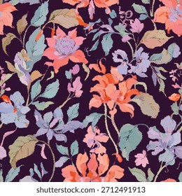 Pastel floral vector background with dark purple contrast and flowing elegance