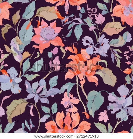 Pastel floral vector background with dark purple contrast and flowing elegance