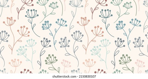 Pastel floral vector pattern, seamless background with flowers, endless repeating tile