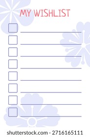 Bloc de notas de lista de deseos floral pastel con Casillas de verificación y espacios forrados para notas suaves motivos florales rosados y azules