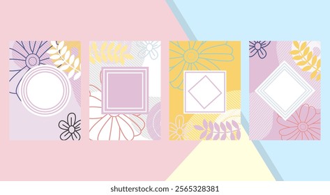 Pastel florals and clean lines create a charming and versatile set of graphic templates. Perfect for adding a touch of delicate beauty to any project.