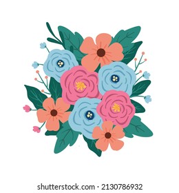 Pastel Flower Bouquet Illustration. Rose and Gerbera Flowers