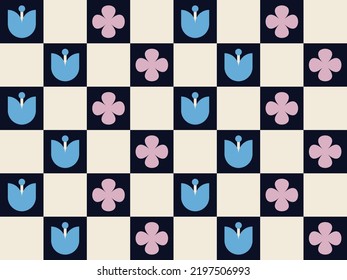 Pastel Flower Checkered Seamless Pattern Design Stock Vector (Royalty ...