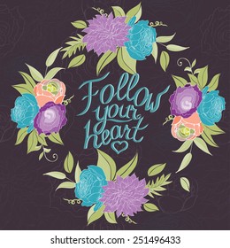 Pastel flower frame with lettering 