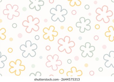 Pastel Flower Outline Pattern on Cream Background
