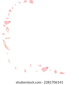 Pastel Flower Petal Vector White Background. Pink Flying Cherry Petal Illustration. Apple Petal Floral Template. Japan Sakura Petal Product.