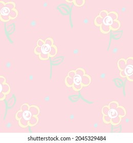 Pastel flowers for background. In simple and cute style. Hand drawn. 