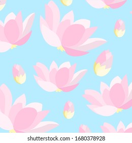 Pastel flowers and buds of lotus. Vector patern. 