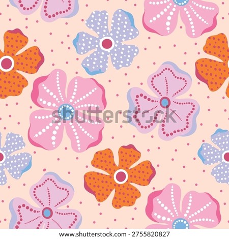 Pastel flowers and dots seamless pattern design