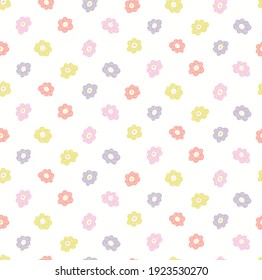 Pastel flowers floral seamless pattern on a white background. Hand drawn vector illustration. Scandinavian style design. Concept for kids textile, fashion print, wallpaper, packaging.