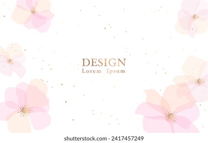 Pastel flowers pink card design. vector watercolor pastel flowers banner design. Abstract art botanical pink background vector. Luxury wallpaper with pink and earth tone watercolor, leaf, flower, gold