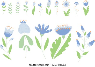 Pastel flowers vector pack. Summer\Spring floral design. Cute design in pastel colors for stickers, posters, labels, tags, gift wrapping paper.CMYK