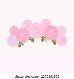 Pastel flowers wreath on white background. Paper flowers design. Vector illustration.