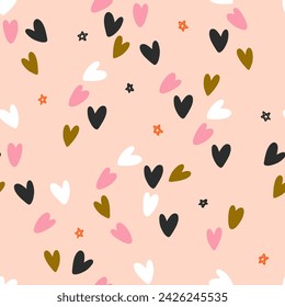 Pastel Flowing Hearts Vector Seamless Pattern