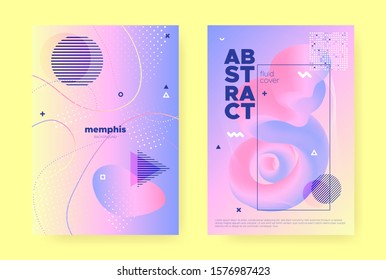 Pastel Fluid Brochure. Rainbow Hologram Background. Pastel Memphis Elements. Flow Shapes. Fluid Banner. Colorful Hologram Gradient. Memphis Composition. Wave Shapes. Pastel Fluid Cover.