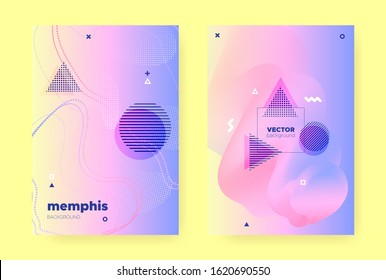 Pastel Fluid Poster. Rainbow Holographic Gradient. Pastel Memphis Illustration. Wave Shapes. Fluid Banner. Colorful Hologram Gradient. Memphis Elements. Flow Shapes. Pastel Fluid Brochure.