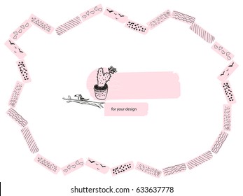 Pastel frame of scotch tapes with hand drawn textures. Vector illustration. 