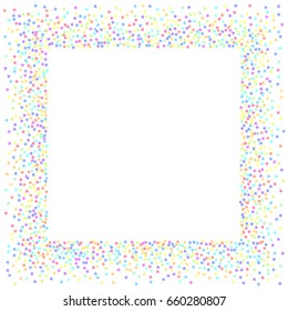Pastel frame. Starry Background. Square card star. Vector isolated confetti white background pattern. Space for text. Small stars. Template for holiday designs, invitation, party, birthday, wedding.