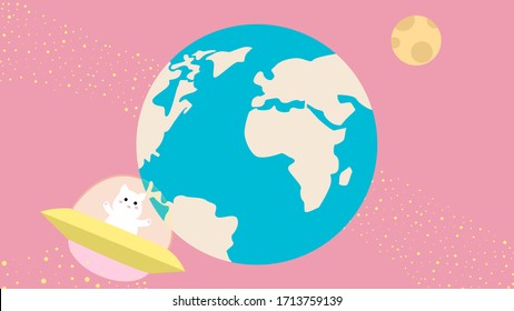 Pastel galaxy with cat , A cat in the spaceship that is orbiting around the earth