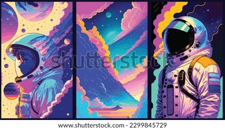 Pastel Galaxy Set Of Spaceman Of Astronaut With Beautiful Color set collection of abstract vector illustration