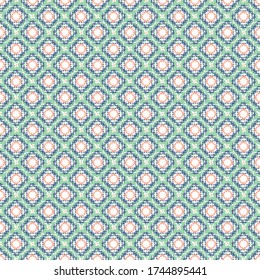 Pastel geometric abstract seamless vector pattern. Decorative mosaic ornament. Crochet fabric inspired surface print design. 