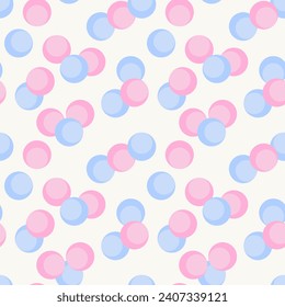 Pastel geometric circle seamless pattern vector. Blue and pink circles on light yellow background. Bubble, candy, coin. Abstract wallpaper. Design for fabric, textile, skirt, shirt, dress, scarf, card