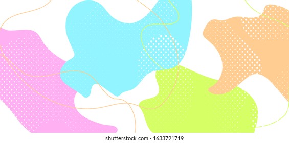 Pastel Geometric Composition. Summer Wave Banner. Vector Abstract Ornament. Multicolor Child Pattern. Geometric Illustration. Trendy Fluid Cover. Memphis Ornament. Colorful Geometric Background.
