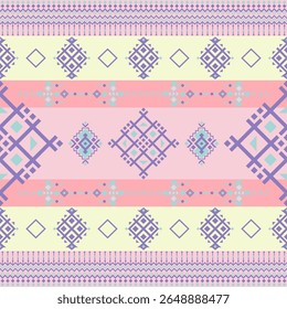 Pastel Geometric Ethnic Pattern Striped Textile Design with Tribal Motifs
