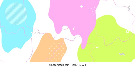 Pastel Geometric Illustration. Trendy Fluid Poster. Summer Memphis Ornament. Colorful Cool Texture. Geometric Composition. Minimal Fluid Design. Abstract Ornament. Multicolor Geometric Background.
