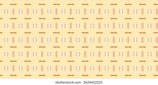 Pastel Geometric Pattern with Candy and Capsule Motifs in Soft Yellow