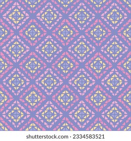 pastel geometric repetitive background. hand drawn squares of triangles. folk decorative art. vector seamless pattern. fabric swatch. wrapping paper. continuous design template for home decor, linen