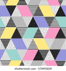 Pastel geometric seamless vector pattern in retro style