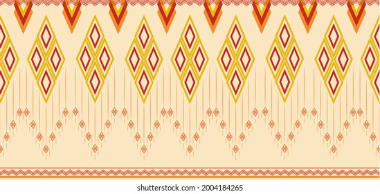 Pastel geometric shapes vector with cream, yellow and red-brown background, bohemian style, ikat pattern. fabric patern in pastel color, fabric indian style. tribal vector pattern.