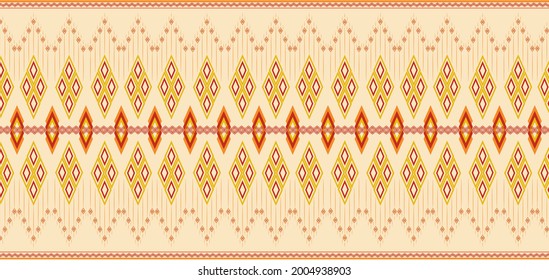 Pastel geometric shapes vector with cream, yellow and red-brown background, bohemian style, ikat pattern. fabric patern in pastel color, fabric indian style. tribal vector pattern.