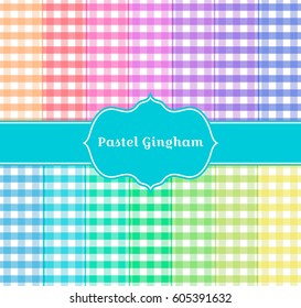 Pastel Gingham background. Gingham tablecloth seamless pattern illustration. Rainbow plaid pattern on white background. Suitable for use in swatch palette