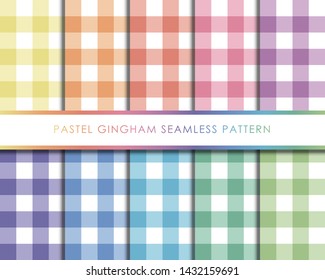 Pastel gingham seamless pattern set.