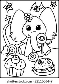 Pastel Goth Animal Coloring Page