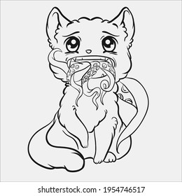 Pastel Goth Cat Coloring Page
