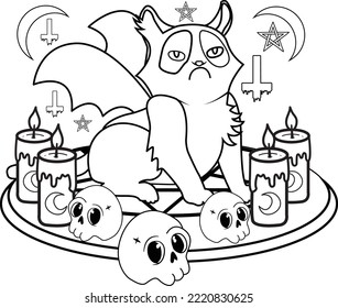 Pastel Goth Cat coloring page skull